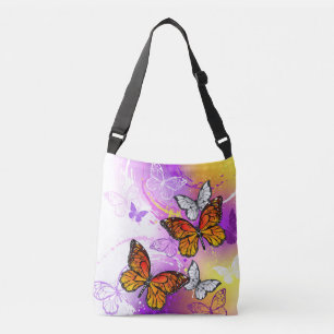 Monarch Butterflies op Paarse achtergrond Crossbody Tas
