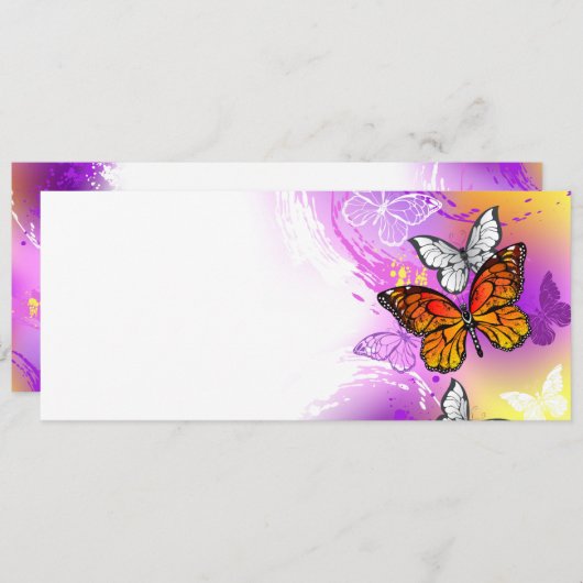 Monarch Butterflies op Paarse achtergrond Feestdagenkaart (Voorkant / Achterkant)