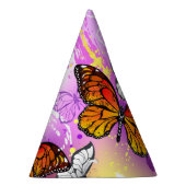 Monarch Butterflies op Paarse achtergrond Feesthoedjes (Rechts)