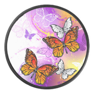 Monarch Butterflies op Paarse achtergrond Hockey Puck