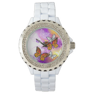 Monarch Butterflies op Paarse achtergrond Horloge