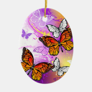 Monarch Butterflies op Paarse achtergrond Keramisch Ornament