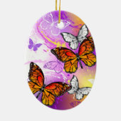 Monarch Butterflies op Paarse achtergrond Keramisch Ornament (Achterkant)