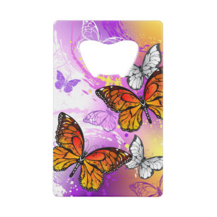 Monarch Butterflies op Paarse achtergrond Kredietkaart Flessenopener
