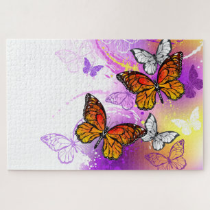 Monarch Butterflies op Paarse achtergrond Legpuzzel