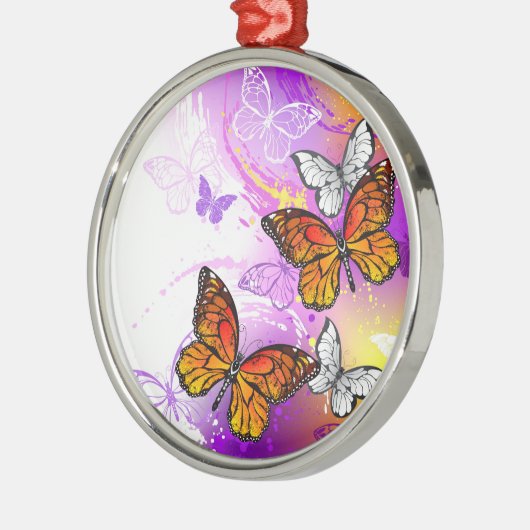 Monarch Butterflies op Paarse achtergrond Metalen Ornament (Links)