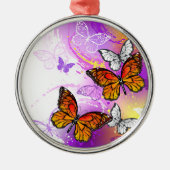 Monarch Butterflies op Paarse achtergrond Metalen Ornament (Voorkant)