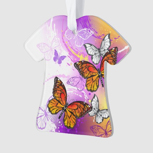 Monarch Butterflies op Paarse achtergrond Ornament (voorkant)