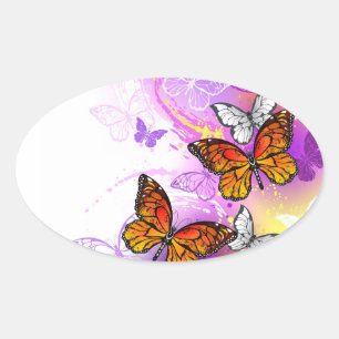 Monarch Butterflies op Paarse achtergrond Ovale Sticker