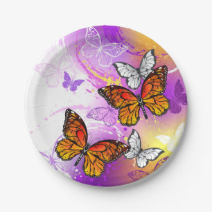 Monarch Butterflies op Paarse achtergrond Papieren Bordje