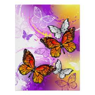 Monarch Butterflies op Paarse achtergrond Perfect Poster