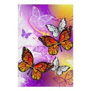 Monarch Butterflies op Paarse achtergrond Perfect Poster