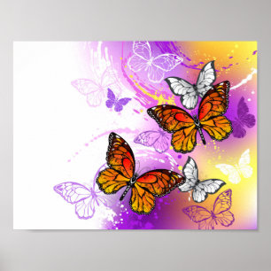 Monarch Butterflies op Paarse achtergrond Poster