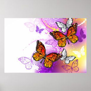 Monarch Butterflies op Paarse achtergrond Poster