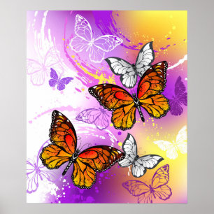 Monarch Butterflies op Paarse achtergrond Poster