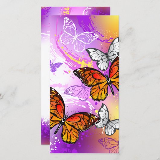 Monarch Butterflies op Paarse achtergrond Save The Date (Voorkant / Achterkant)