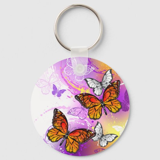 Monarch Butterflies op Paarse achtergrond Sleutelhanger (Voorkant)