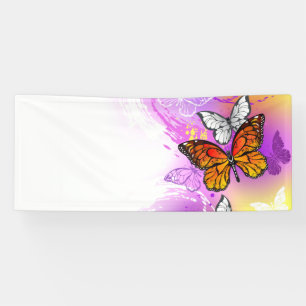 Monarch Butterflies op Paarse achtergrond Spandoek