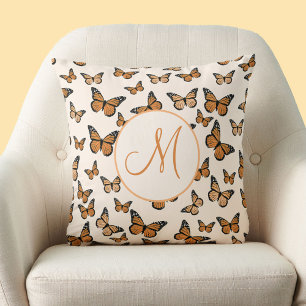 Monarch Butterflies Oranje Script Custom Monogram Kussen