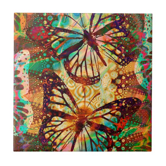 Monarch Butterflies Psychedelic Tie Dye Tegeltje (Voorkant)