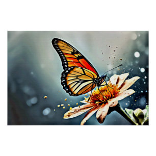 *~* Monarch Butterfly Artsy Taupe Flower AP52 Perfect Poster