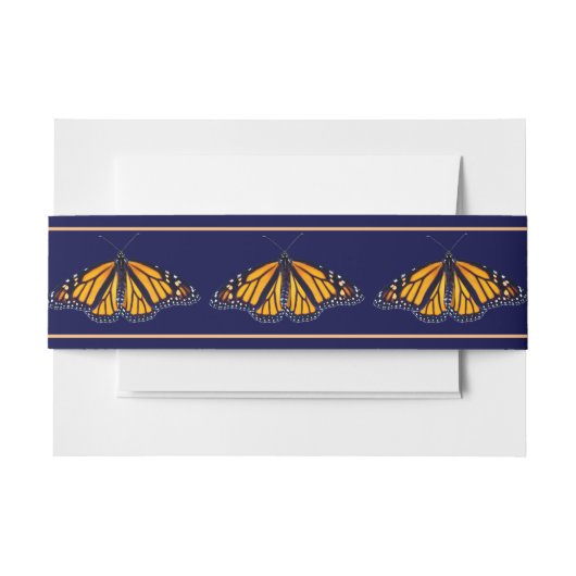Monarch Butterfly Banded Navy Wedding Uitnodigingen Wikkel (Voorkant Voorbeeld)