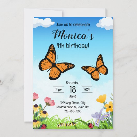 Monarch Butterfly Birthday Invitation Kaart (Voorkant)