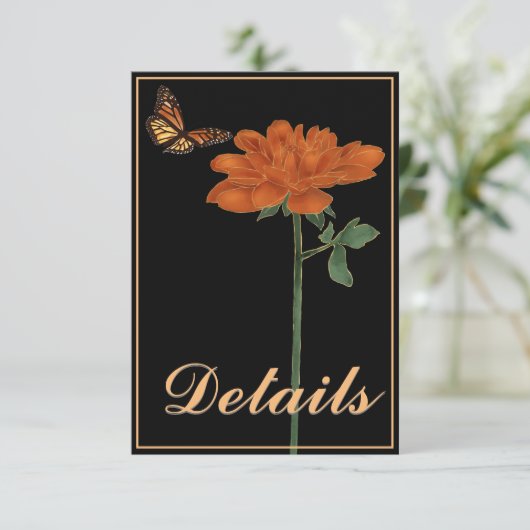 Monarch Butterfly Dahlia Zwart Details RSVP Kaartje (Staand voorkant)