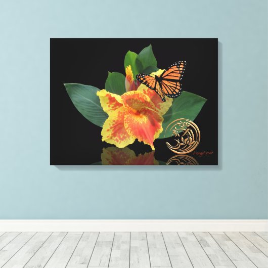 Monarch Butterfly en Canna Lily op canvas (Insitu (Houten vloer))