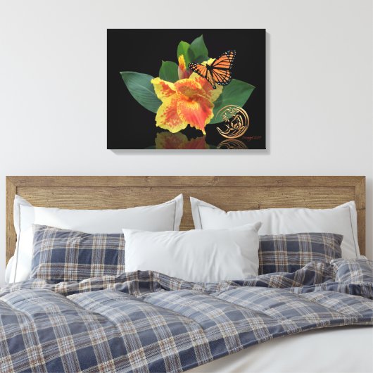 Monarch Butterfly en Canna Lily op canvas (Insitu (Slaapkamer))