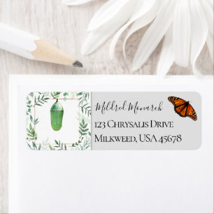 Monarch Butterfly en Chrysalis Botanical Etiket