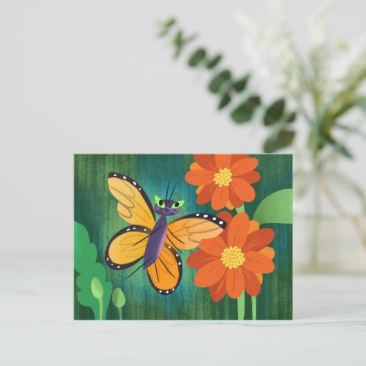 Monarch Butterfly en Red Mum Daisies Briefkaart (Staand voorkant)