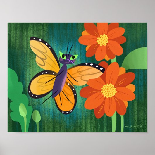 Monarch Butterfly en Red Mum Daisies Poster (Voorkant)