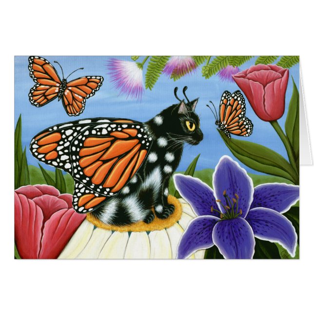 Monarch Butterfly Fairy Cat Fantasy Art Card (Voorkant Horizontaal)