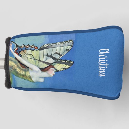 Monarch Butterfly Fairy Golden Dress Blue Sky Golfheadcover (Voorkant)