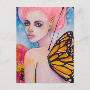 Monarch Butterfly Fairy met roze Haiir Briefkaart