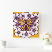 Monarch Butterfly Floral Vierkante Klok (Huis)