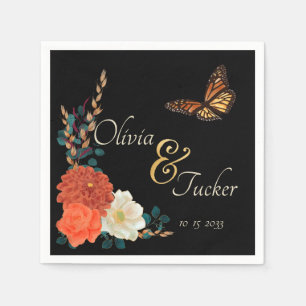 Monarch Butterfly Herfst Bloemen Zwart Custom Servet