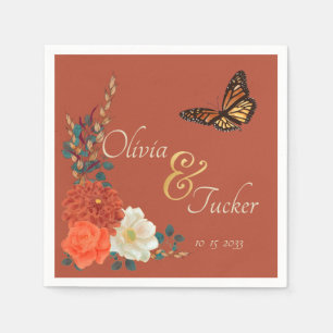 Monarch Butterfly Herfst Floral Terracotta Custom Servet