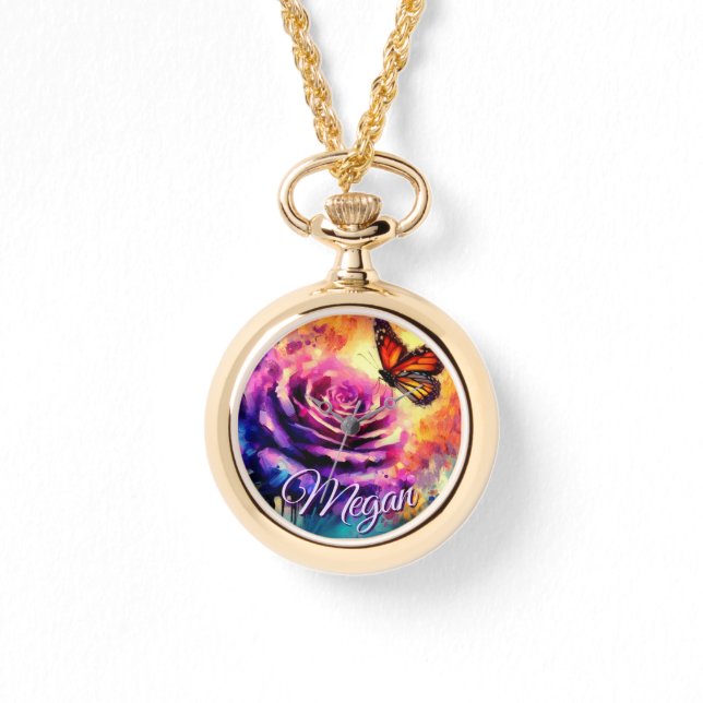 Monarch Butterfly on Rose at Sunset Personalized Horloge (Voorkant)