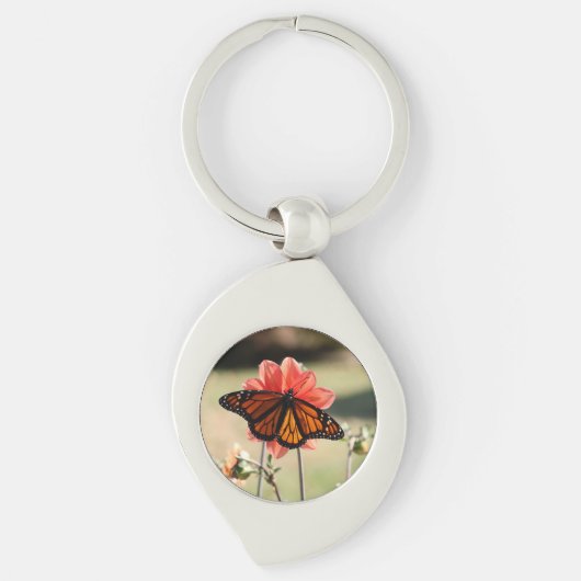 Monarch Butterfly op een Dahlia Sleutelhanger (Voorkant)