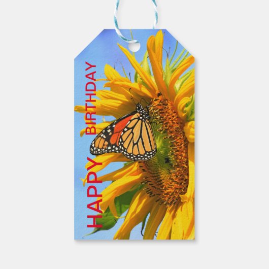 Monarch Butterfly op een zonnebloem Cadeaulabel (Achterkant)