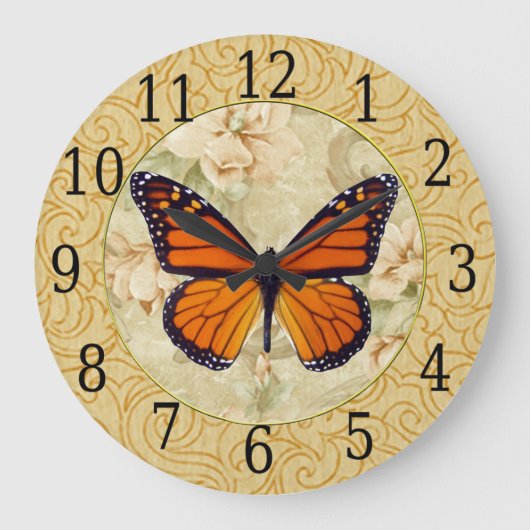 Monarch Butterfly op Flowers Clock Grote Klok (Voorkant)