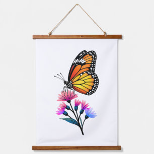 Monarch Butterfly op kleurrijke wilde bloemen Hangend Wandkleed