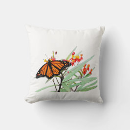 Monarch Butterfly op Milkweed Blooms, wit Kussen