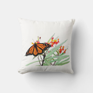 Monarch Butterfly op Milkweed Blooms, wit Kussen