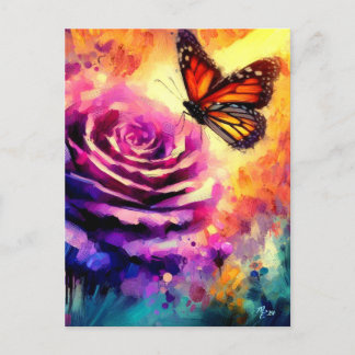 Monarch Butterfly op Paarse Roos bij Sunset Floral Briefkaart
