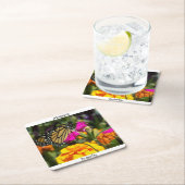 Monarch Butterfly op roze marigolfbloem Vierkante Kartonnen Onderzetter (Insitu)