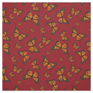 Monarch Butterfly Patroon op Donkere Rode Achtergr Stof