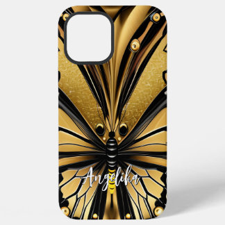 Monarch Butterfly Persoonlijke naam Gold en zwart iPhone 12 Pro Max Hoesje